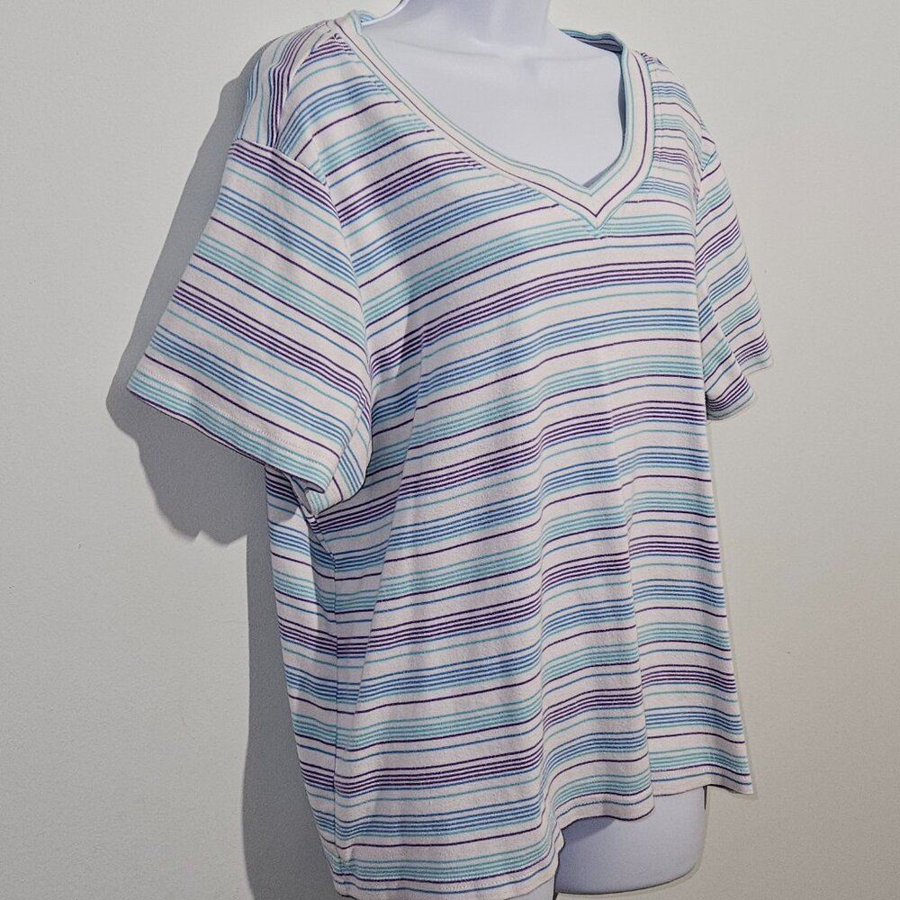 Women's Basic Edition Short Sleeved V-Neck Striped Shirt Size 3X New W/O Tags - Picture 2 of 6